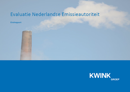 Voorpagina eindrapportage jaarlijkse evaluatie van de NEa, met de tekst: Evaluatie Nederlandse Emissieautoriteit, eindrapportage, Kwink groep
